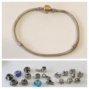 Vintage PANDORA Bracelet with 14k Gold Clasp and Many Charms